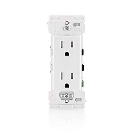 Leviton Duplex Straight Blade Receptacle, 5-15R, 15 A, 125V AC, 2 Pole, 3 Wire, Self-Grounded E5325-0SW